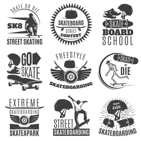 Set di emblemi o etichette per skateboard — Vettoriale Stock