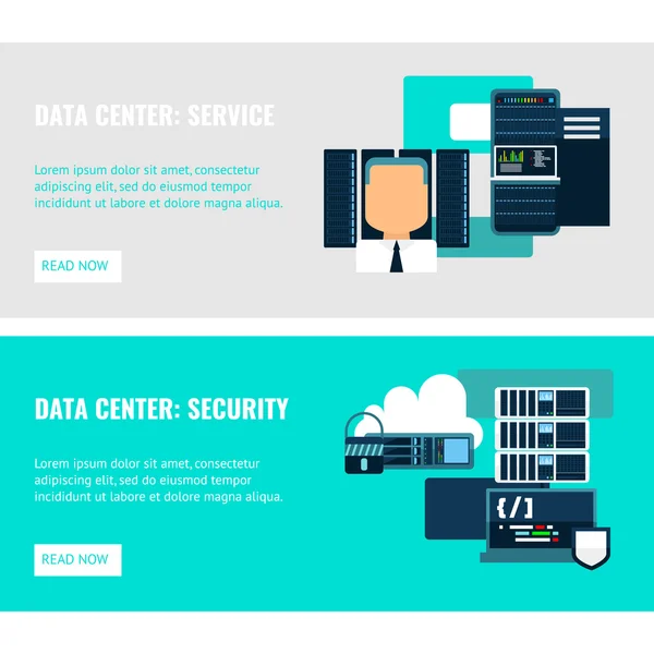 Datacenter Horizontal Banners planos —  Vetores de Stock