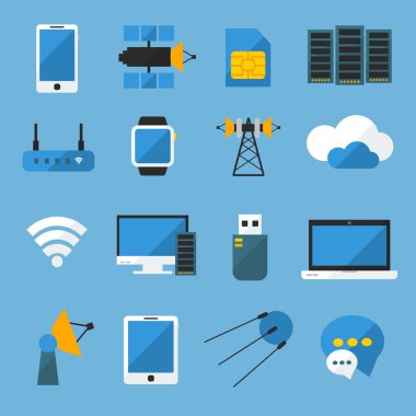 Wireless Technology Flat Icons Set