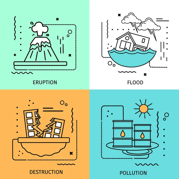 Set de iconos de color para daños por desastres — Vector de stock