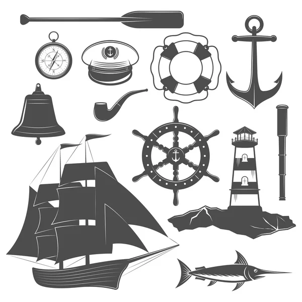 Set icone nautiche — Vettoriale Stock