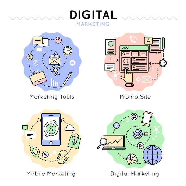 Set di icone colorate di marketing digitale — Vettoriale Stock