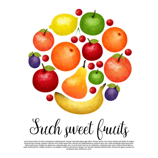 Aquarell süße Frucht rund Design — Stockvektor