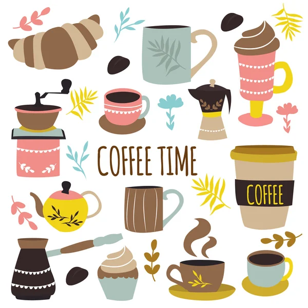 Tiempo de café diseño dibujado a mano — Vector de stock