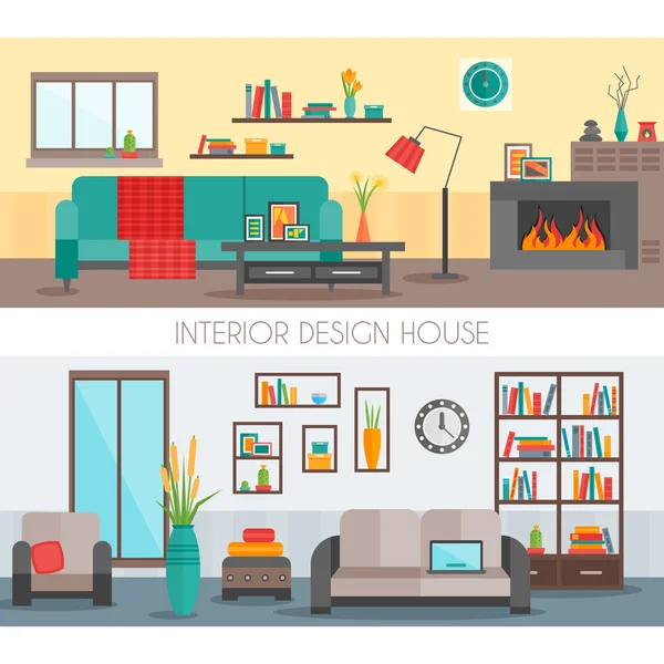 Platte interieur composities — Stockvector