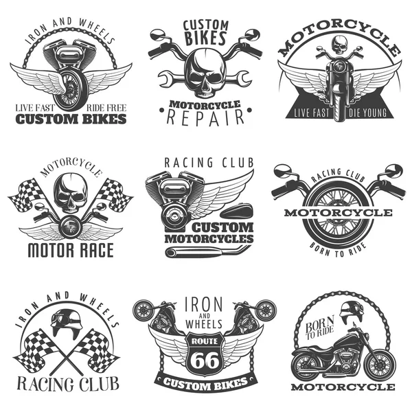 Motorrad schwarzes Emblem Set — Stockvektor