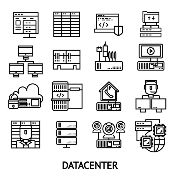 Monochrome Symbole im Rechenzentrum gesetzt — Stockvektor