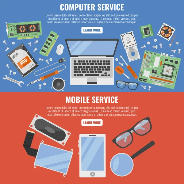 Computer And Mobile Service Banner Set — Stock Vector