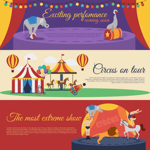 Anúncios de Circo Horizontal Banners Set — Vetor de Stock