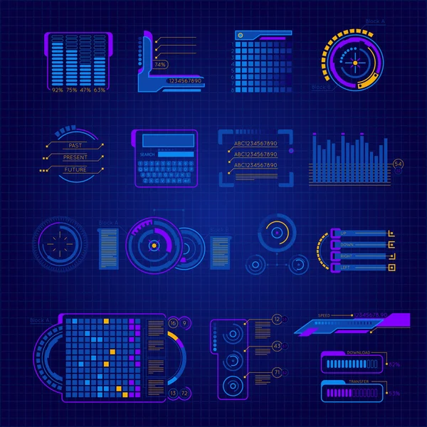 Absztrakt kapcsolódó jövőbeli interfészhez Icon Set — Stock Vector