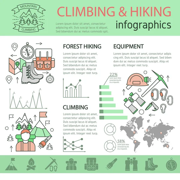 Wspinaczka i turystyka liniowe infografiki — Wektor stockowy