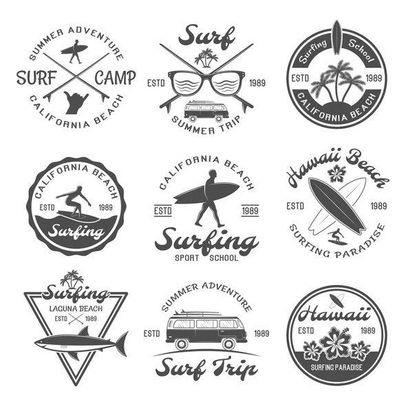 Conjunto de Emblemas de Surf — Vetor de Stock