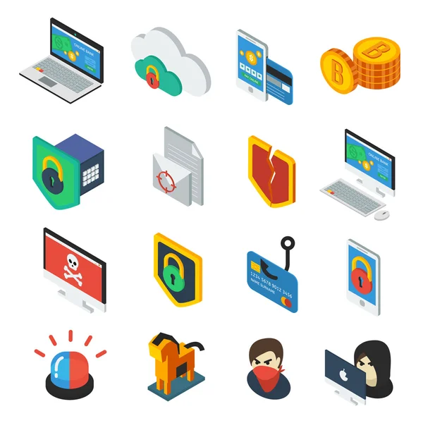 Isometriske ikoner til internetsikkerhed – Stock-vektor