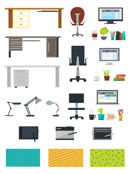 Crear interior lugar de trabajo conjunto de iconos — Vector de stock