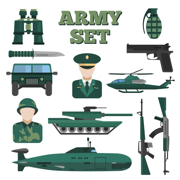 Conjunto de ícones do exército plano —  Vetores de Stock