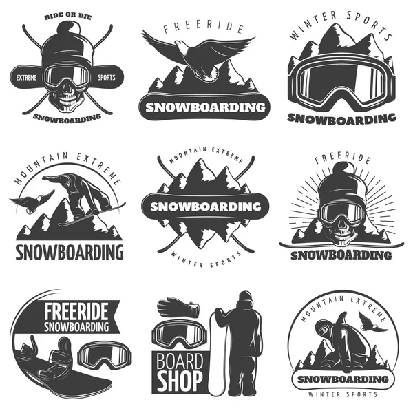 Snowboard amblem seti — Stok Vektör