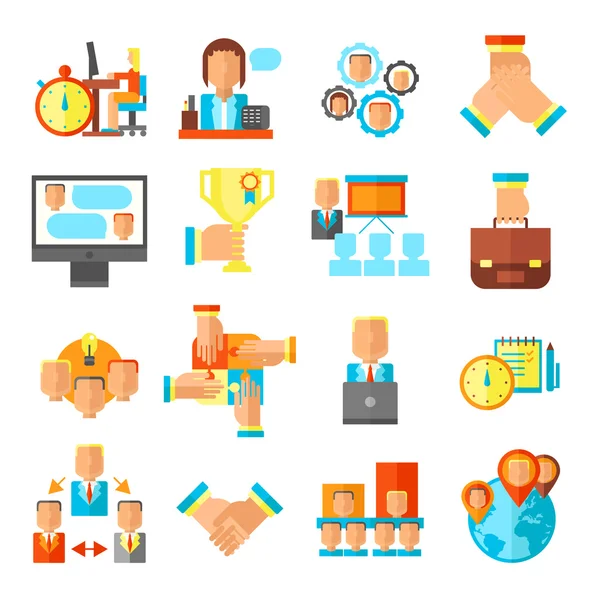 Conjunto de ícones planos de trabalho em equipe — Vetor de Stock