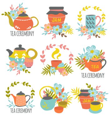 Çay töreni el çekilmiş Amblemler