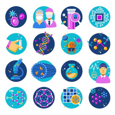 Nanoteknoloji düz Icons Set