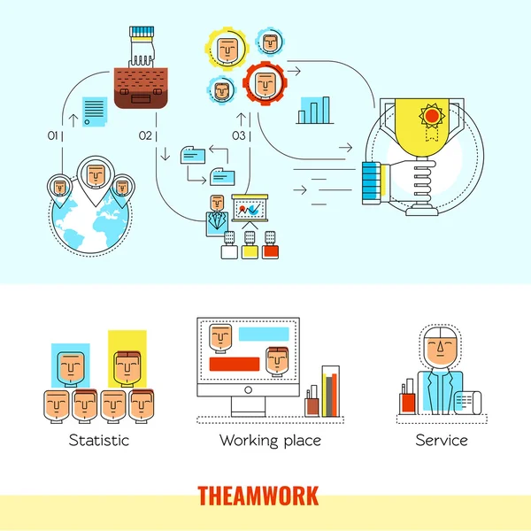 Conjunto de banner de linha de trabalho em equipe — Vetor de Stock