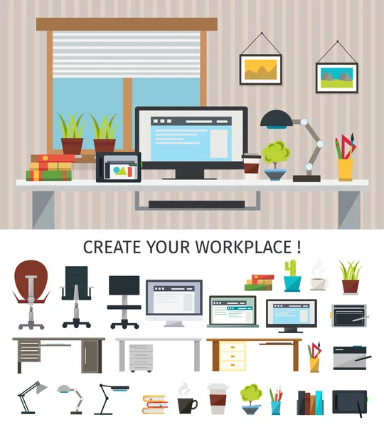 Crear concepto de lugar de trabajo interior — Vector de stock