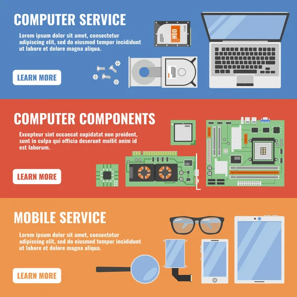 Computer Service Banner Set — Stock Vector