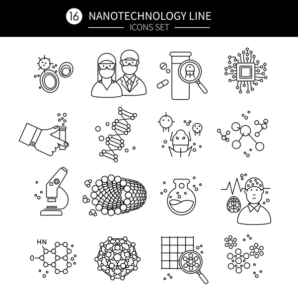 Nanotecnologia Set icone lineari — Vettoriale Stock