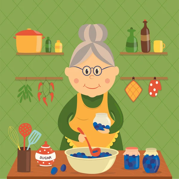 Dona de casa Cooking Jam Design — Vetor de Stock