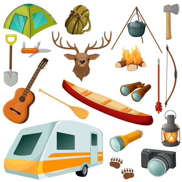 Conjunto ícone de acampamento — Vetor de Stock