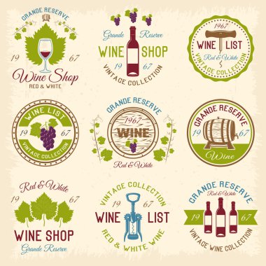 Şarap dükkanı Amblemler renkli