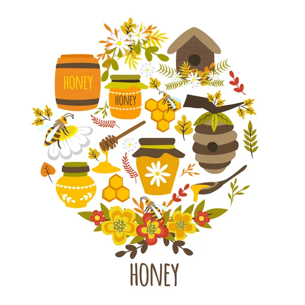 Diseño redondo dibujado a mano de miel — Vector de stock