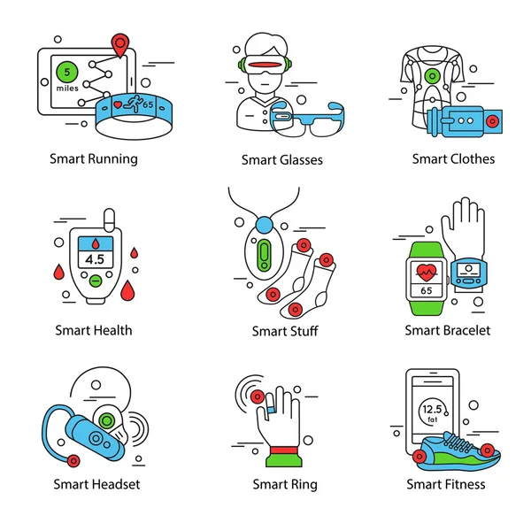 LINHA DE TECNOLOGIA SMART ICON SET — Vetor de Stock