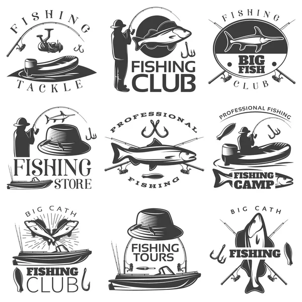 Conjunto de Emblema de Pesca — Vetor de Stock