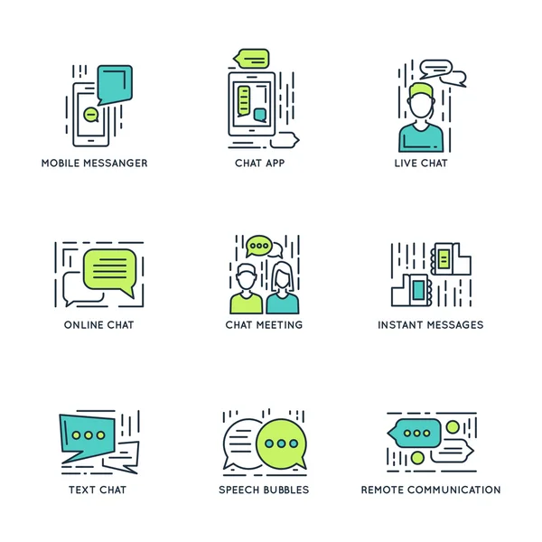 Chat Iconos lineales decorativos — Archivo Imágenes Vectoriales