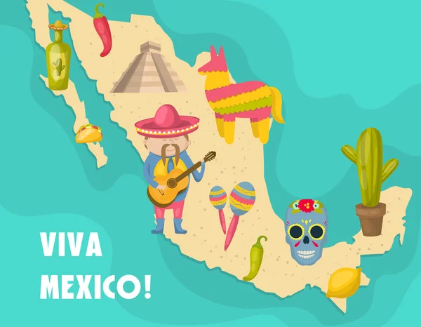 Affiche de carte mexicaine — Image vectorielle