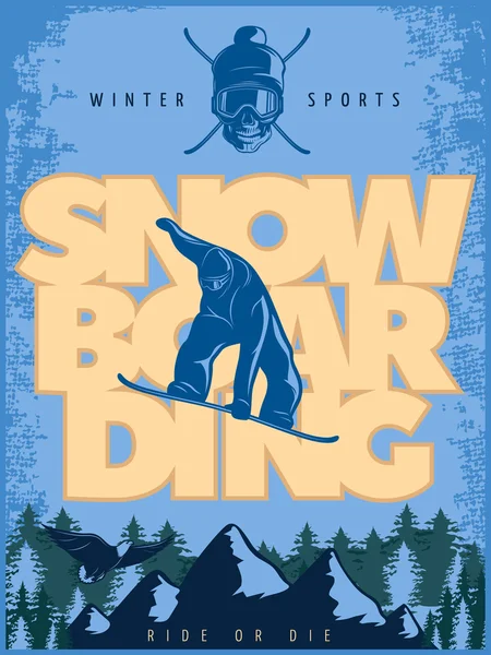 Блакитний плакат сноубордингу — стоковий вектор