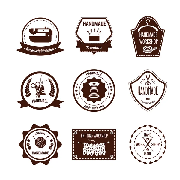 Badges Marron Blanc faits à la main — Image vectorielle