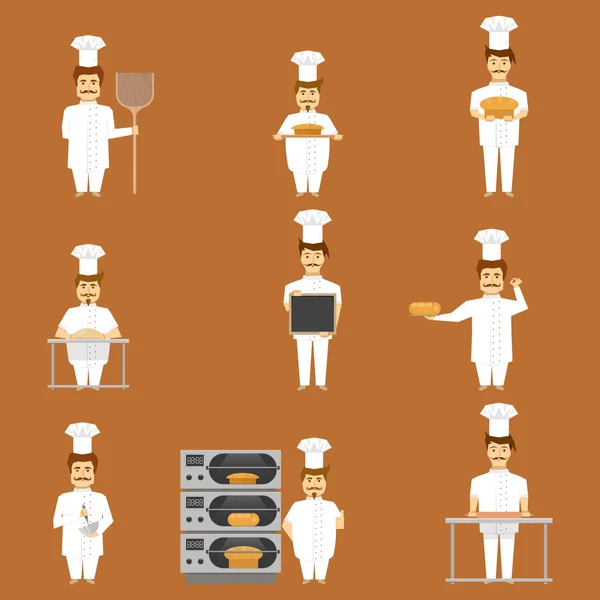 Panadero conjunto de personajes — Archivo Imágenes Vectoriales