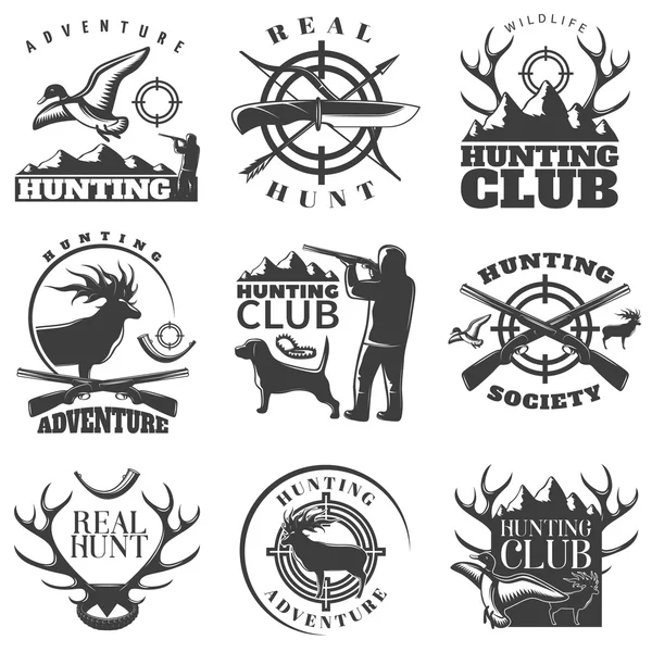 Conjunto de emblema de caza — Vector de stock