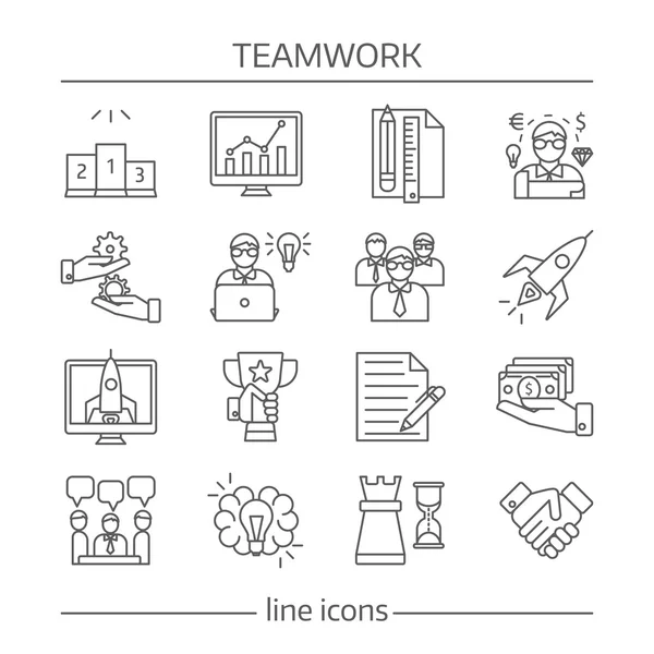 Conjunto de iconos lineales de trabajo en equipo — Vector de stock