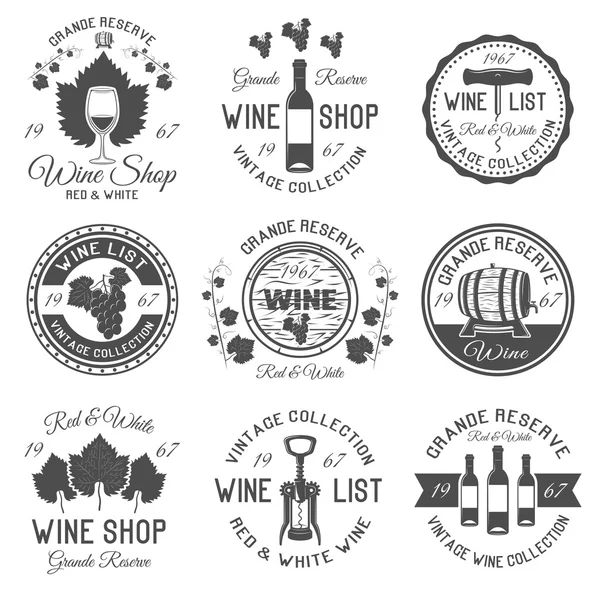 Loja de vinhos Black White Emblems —  Vetores de Stock