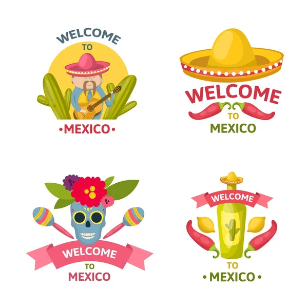 Conjunto de emblema de bienvenida mexicano — Vector de stock