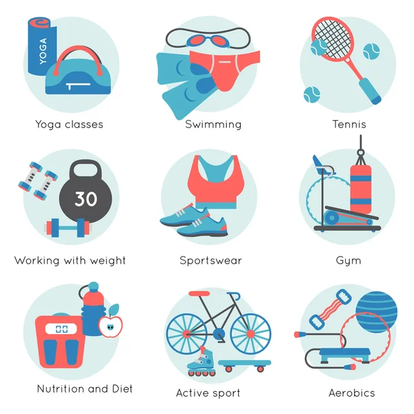 Fitness Gym gekleurde Icon Set — Stockvector