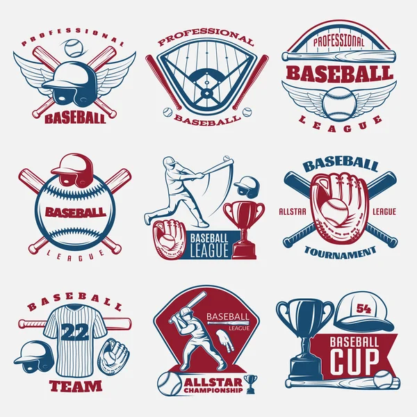 Emblemas coloridos de beisebol — Vetor de Stock