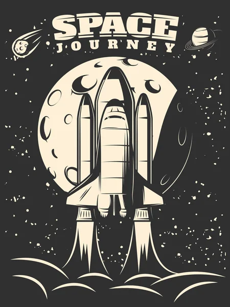 Space Journey Monochrome Print — Vector de stoc