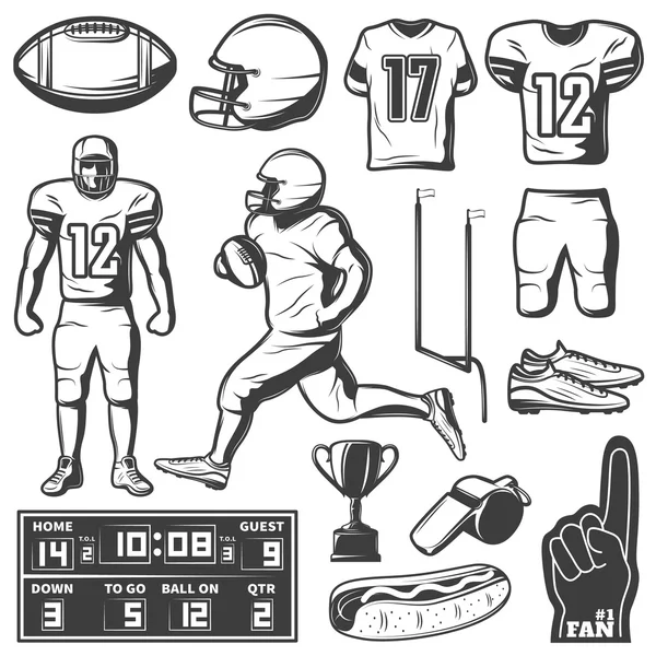 American Football monochrome Elemente gesetzt — Stockvektor