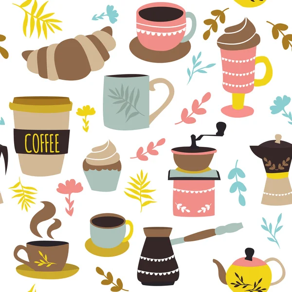 Kaffee und Gebäck nahtlose Muster — Stockvektor