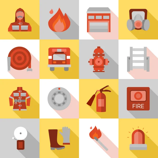 Fire Station Long Shadow Flat Icons — Stock Vector