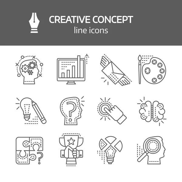 Creativie Concept Linear Monochrome Icons — Stock Vector
