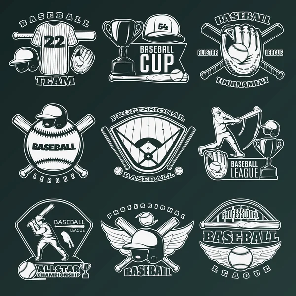 Emblemas monocromáticos de beisebol — Vetor de Stock